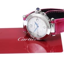 CARTIER PASHA DE CARTIER WSPA0012 35mm SS Leather Silver Dial Automatic #C334