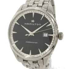 HAMILTON Men's Watch Jazzmaster Quartz SS Black Dial Used SKAI-0