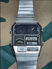 New battery CITIZEN ANA-Digi Temp Black Silver Reproduction Men Watch Used Japan