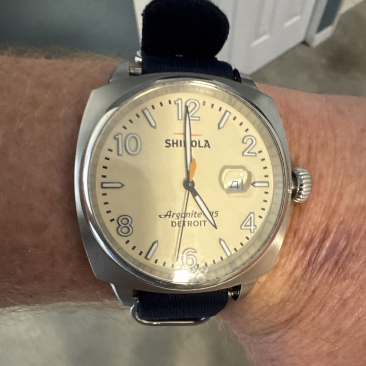 Shinola Argonite 715 Men's Blue Fabric Band Silver Stainless Steel Wristwatch