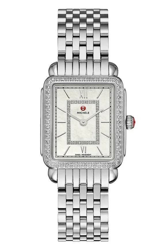MICHELE Deco II Mother of Pearl 26mm Silver Stainless Steel Women's Wristwatch