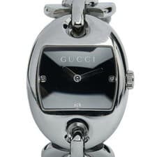 Gucci Marina Chain 3P Diamond Watch 121.3 Quartz Black Dial Stainless Steel