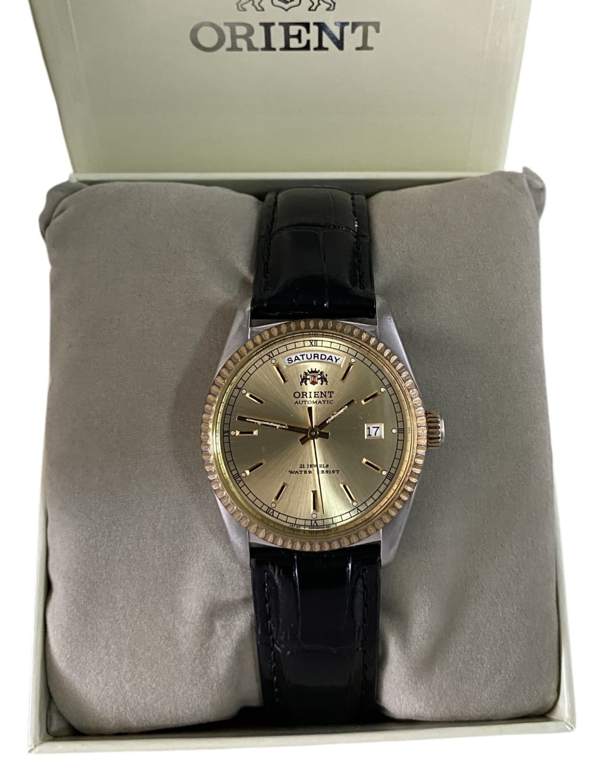 Orient President  Automatic Day-Date Gold Dial Stainless Steel Gents Watch