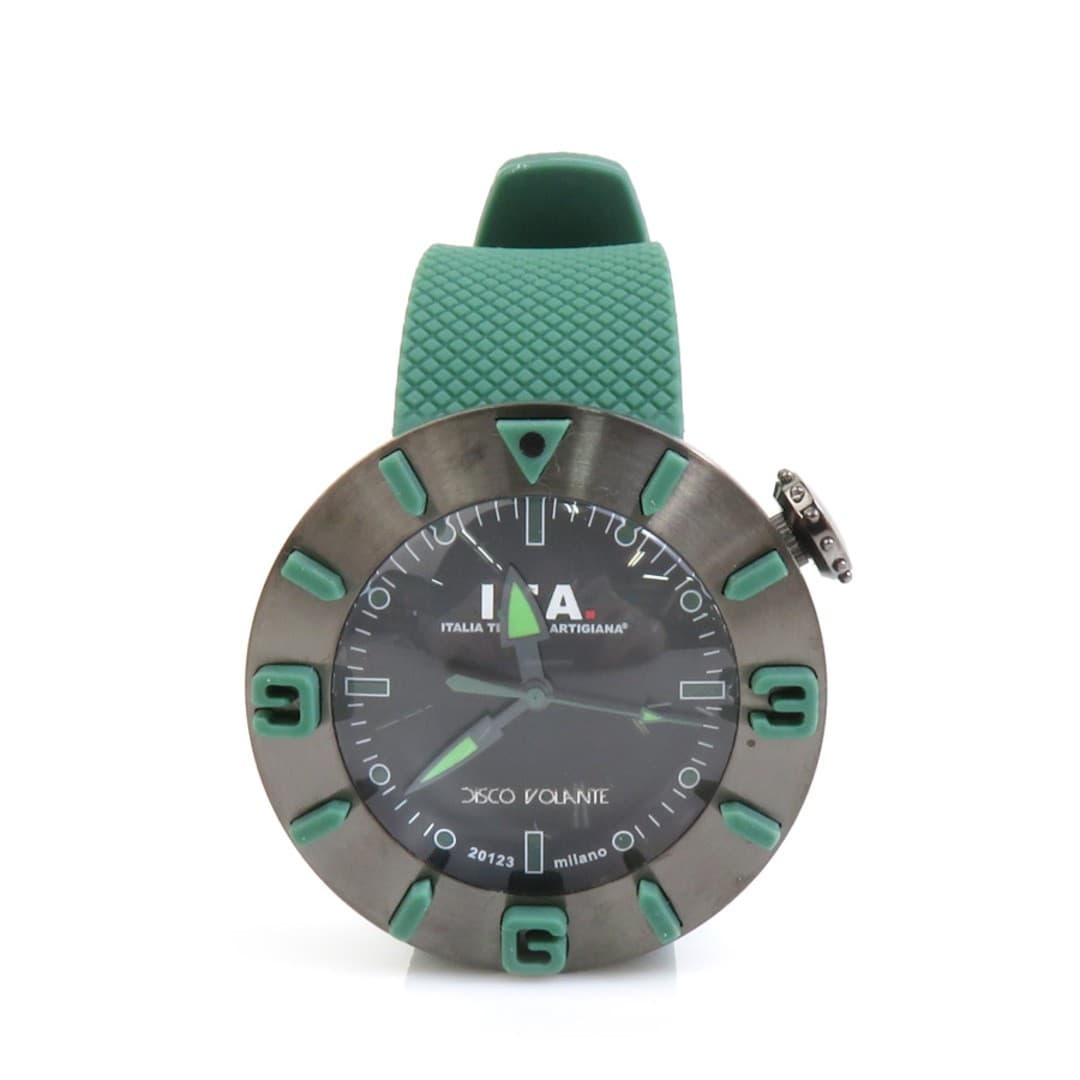 I.T.A. Disco Volante Men's Watch Green Stainless Steel Rubber Used From Japan