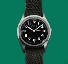 Vintage 1940's Cyma Tavannes Military Type Bumper Automatic All Stainless Watch