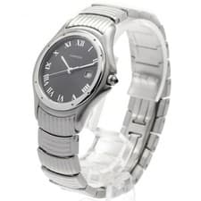 CARTIER PANTHERE COUGAR LM 32mm SS Black Dial Quartz Date Boys Watch #C413