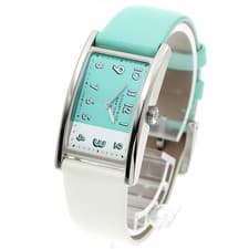 AUTH TIFFANY & CO. EAST WEST 2 HAND WATCH 63520071 QUARTZ SS LEATHER WOMEN'S F/S