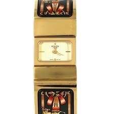Authentic Hermès Roquet Enamel Gold Plated LO1.201 Gold Plated Quartz #260-...