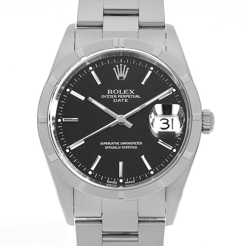 ROLEX Oyster Perpetual Date 15210 black bar K Number second hand mens