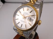 ROLEX MENS DATEJUST 16013 18K GOLD STAINLESS STEEL  TWO TONE WATCH SILVER DIAL