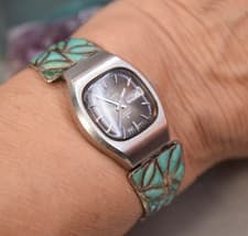 Vintage Sterling Turquoise Seiko Wristwatch Unisex Works Well