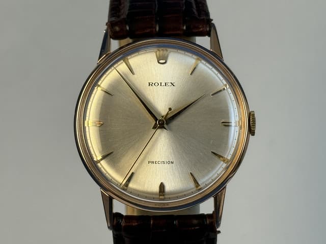 FSOT: Rolex 3745 18 Kt Rose Gold Precision 3745 Vintage, Silver Stick dial, fully serviced, Circa Late 1940's to early 1950's