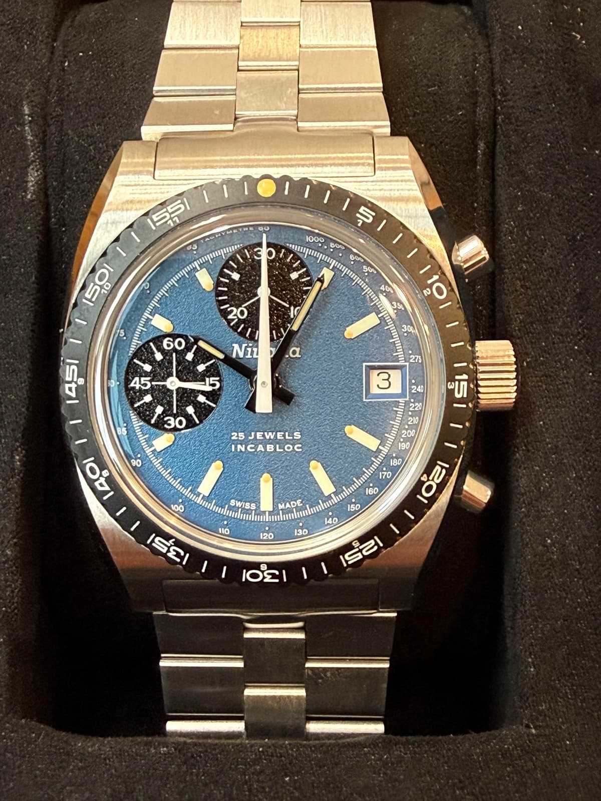 [WTS] Nivada Grenchen Autochron (Valjoux Chronograph) Blue 085/100 - $1750