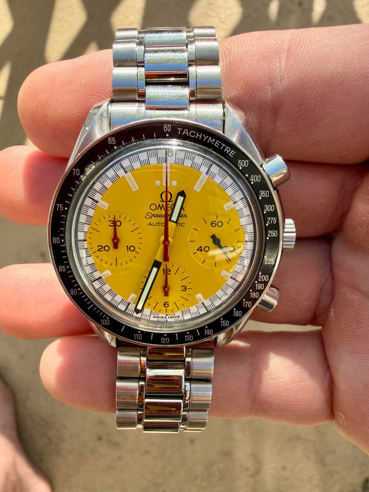[WTS] Omega Speedmaster Reduced “Schumacher” – Yellow Dial $2,875