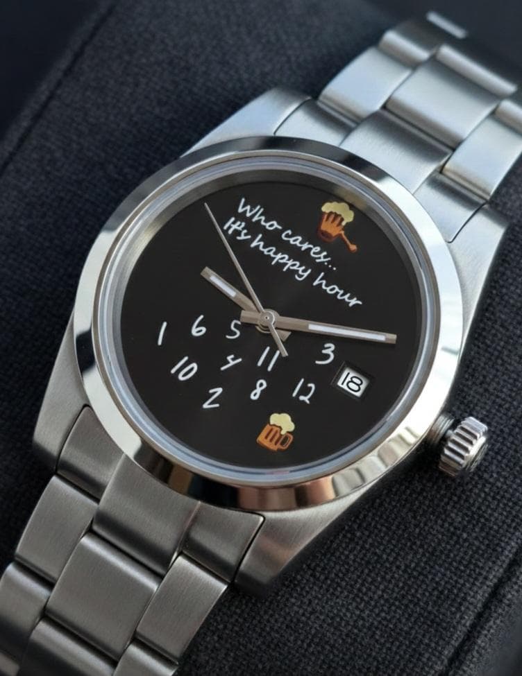 [WTS] New "Who cares, it's happy hour" NH35 Automatic w/ Signed Crown and Clasp (36mm)