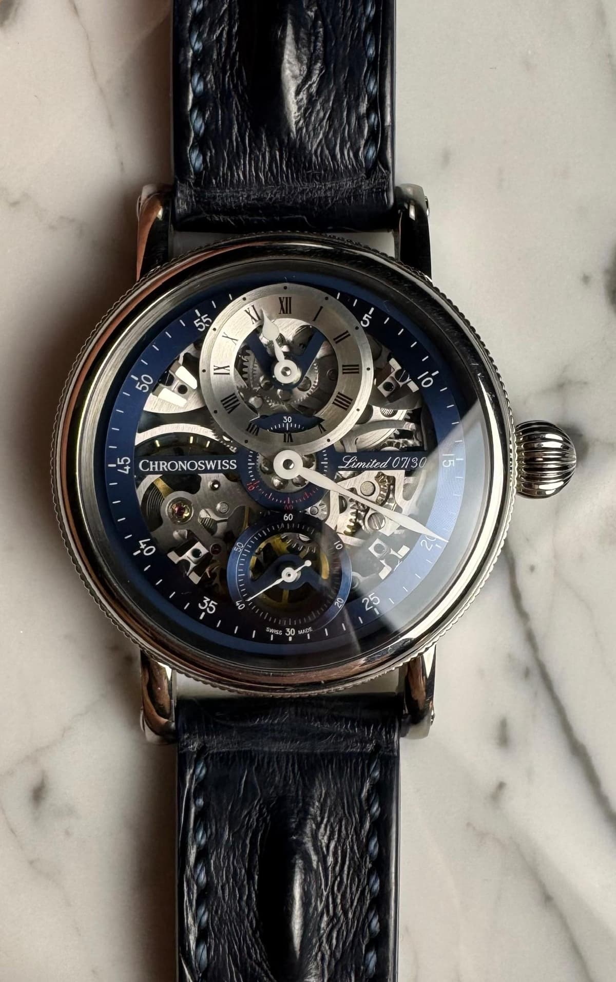 [WTS] Chronoswiss Régulateur Flying Grand Regulator 44 Steel Manual Winding Skeleton Dial Blue Bridges Ltd 30 Pieces (Unpolished)