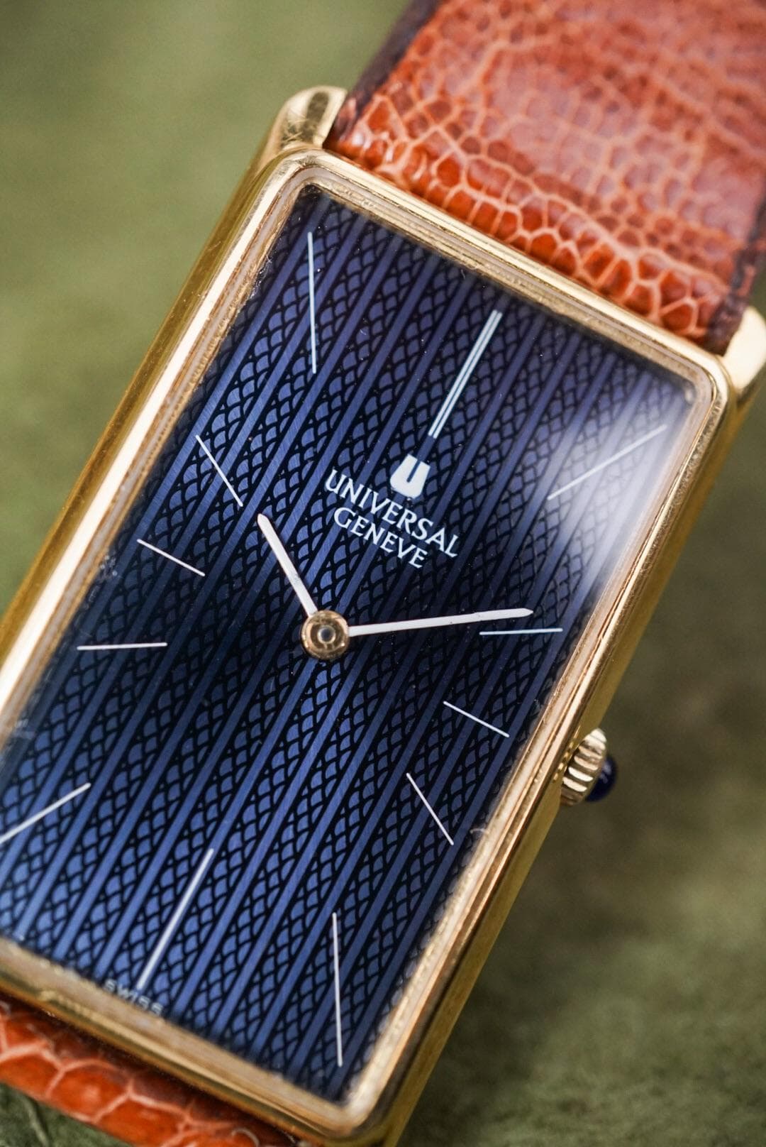 [WTS] Universal Geneve tank 18K. Super cool blue dial and large case. 42x24mm. Manually wound cal. 2-42. Very heavy case. Shipping from San Salvador, via UPS insured. Price includes tariffs. $4000 no trades. Find me on instagram as BolderVintage.