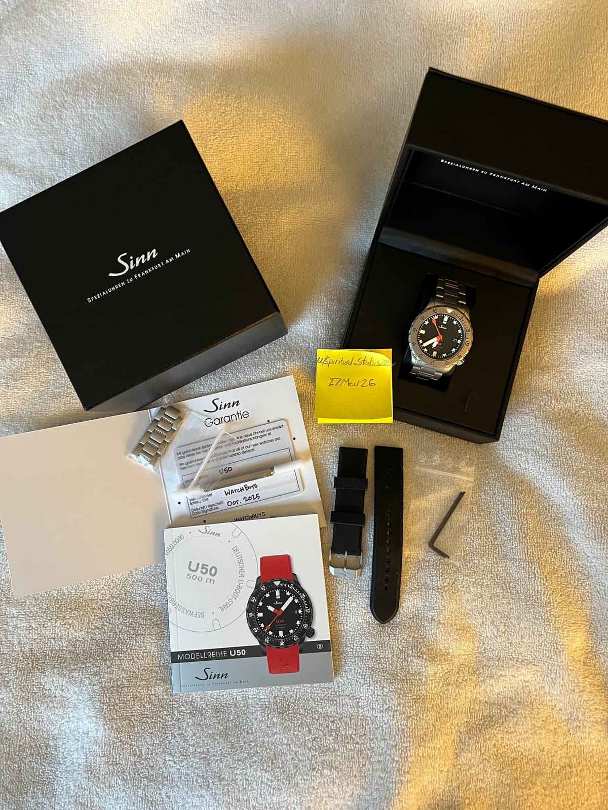 [WTS] 2025 Sinn U50 on quick adjust bracelet with extra Sinn silicone strap. Oct 2025 warranty card!
