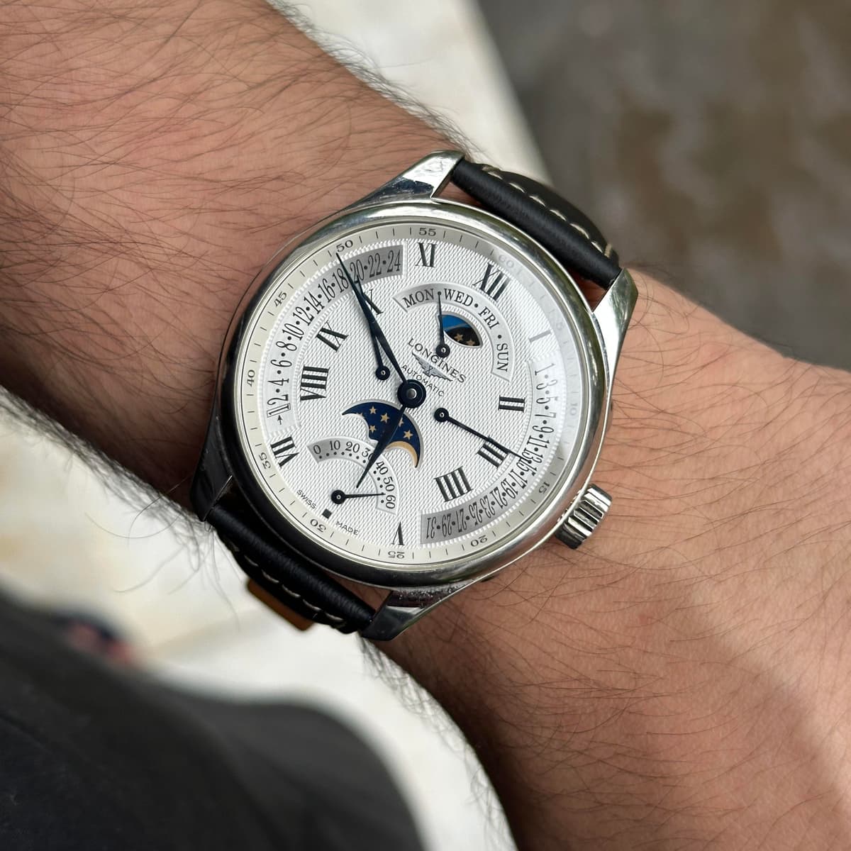 [WTS] (Reduced) Longines Master Collection - Retrograde - Silver "barleycorn" dial - Sun and Moon + Moon-phase - 44mm - With Card - Priced To Fly