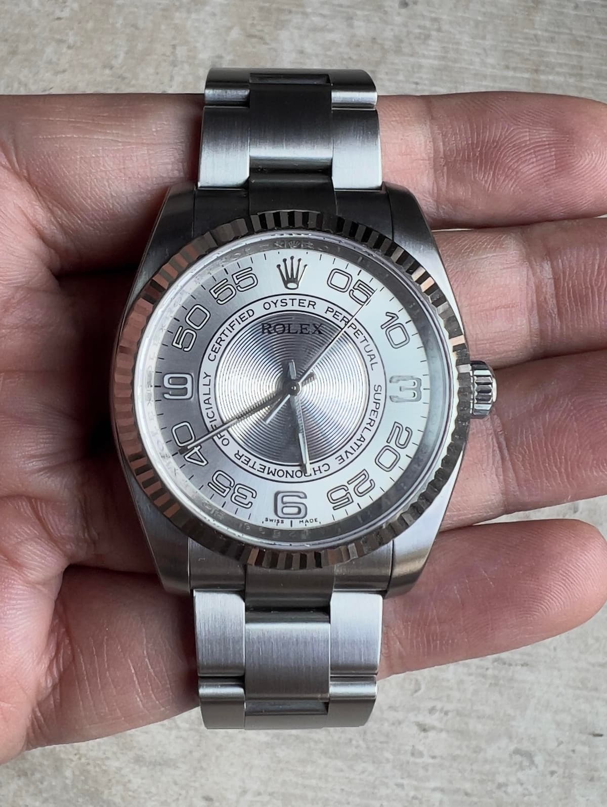[WTS] Rolex Oyster Perpetual 116034 36mm Concentric Dial in White Gold Bezel. Unworn & Mint Condition. Comes with Original Papers 🔥 Vinyl Dial 🎶 Priced to Move - CHEAPEST IN THE WORLD 🌎