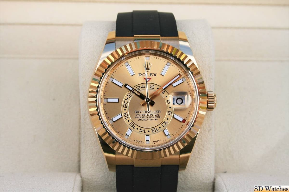 FS: ROLEX 326238 SKYDWELLER WATCH YELLOW GOLD OYSTERFLEX