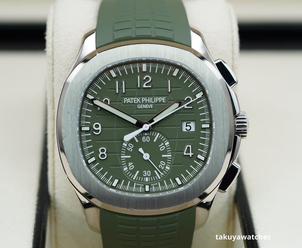 FSOT: Patek PHILIPPE 5968G AQUANAUT CHRONOGRAPH 18K WHITE GOLD GREEN DIAL FULL SET