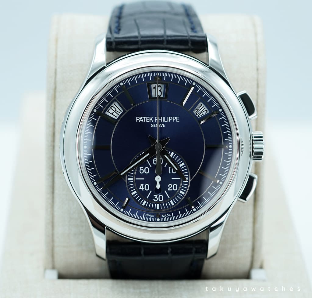 FSOT: Patek PHILIPPE 5905P PLATINUM ANNUAL CALENDAR CHRONOGRAPH BLUE DIAL FULL SET