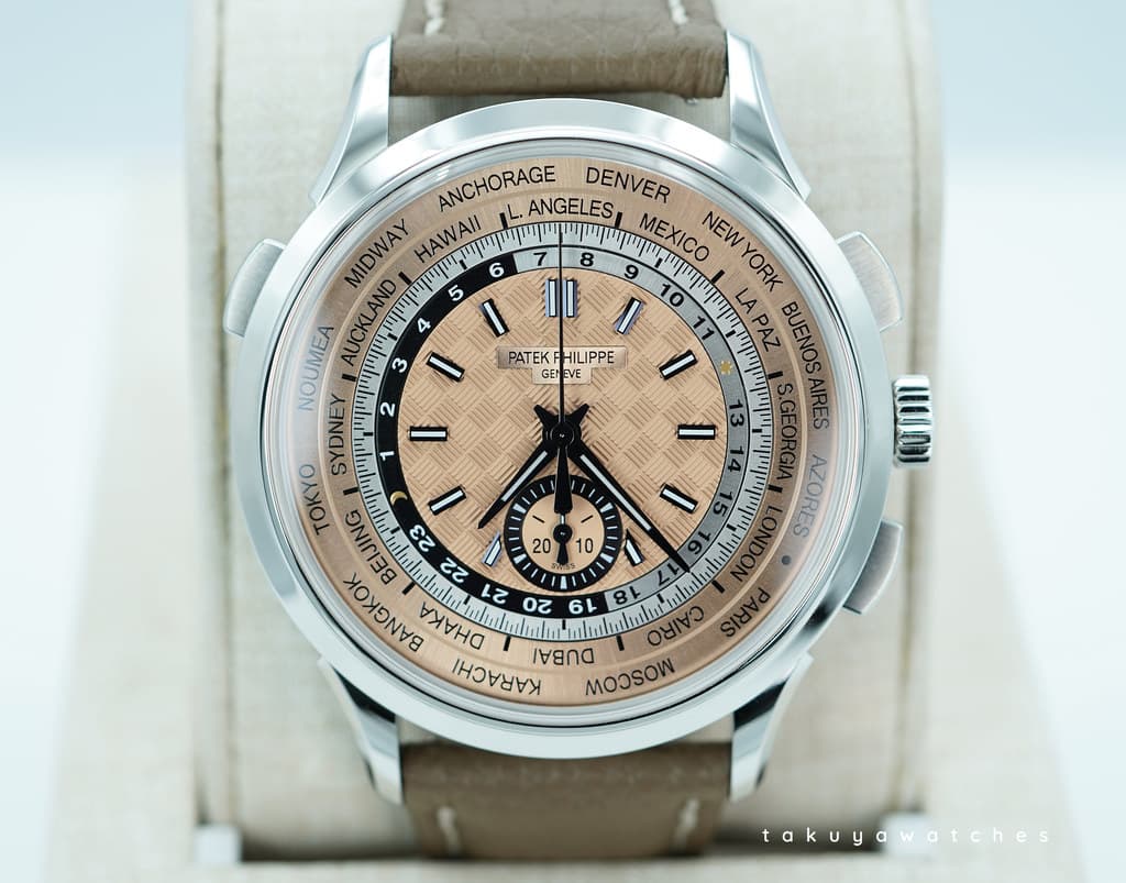 FSOT:MINT Patek PHILIPPE 5935A STEEL WORLD TIME CHRONOGRAPH SALMON DIAL 2025 FULL SET