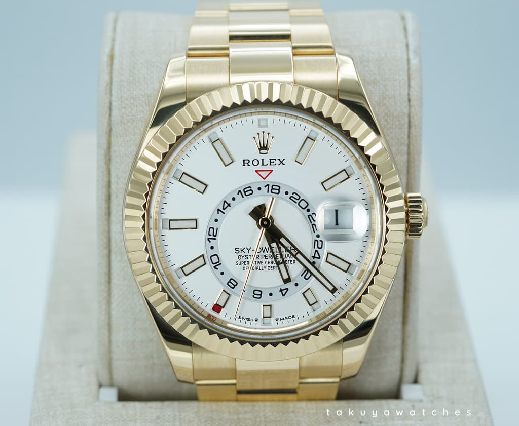 FSOT: Rolex 336938 SKY-DWELLER YELLOW GOLD WHITE STICK DIAL 2023 WARRANTY FULL SET
