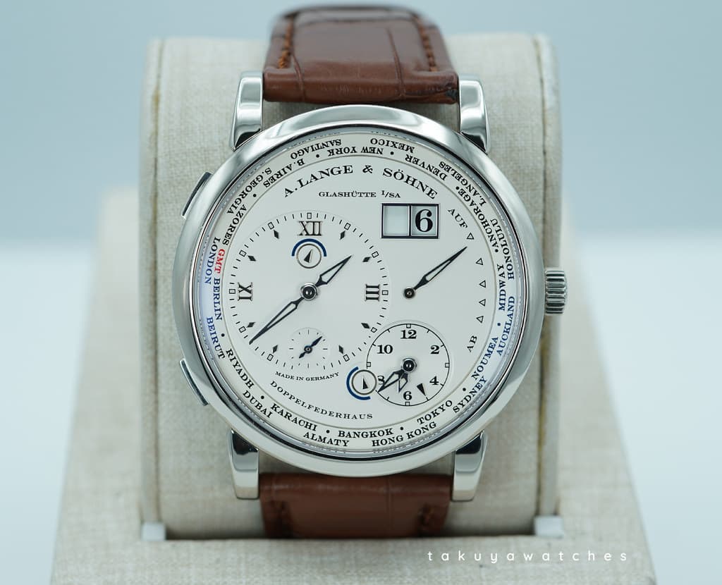 FSOT: A. Lange & Sohne LANGE 1 TIMEZONE 116.039 18K WHITE GOLD SILVER DIAL FULL SET
