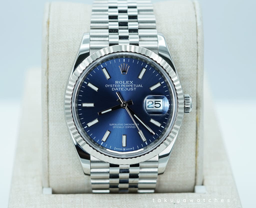 FSOT: Rolex 126234 DATEJUST 36 FLUTED BEZEL BLUE DIAL JUBILEE BAND 2024 COMPLETE SET