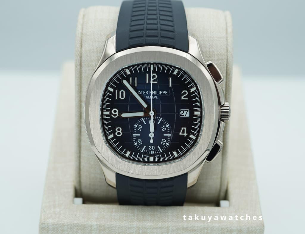 FSOT: Patek PHILIPPE 5968G AQUANAUT CHRONOGRAPH WHITE GOLD BLUE DIAL 2021 FULL SET