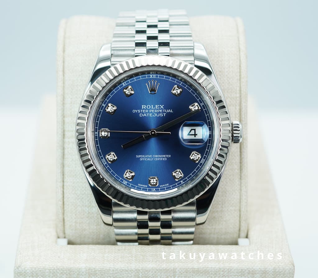 FSOT: Rolex 126334 DATEJUST 41 FLUTED BEZEL BLUE DIAMOND DIAL JUBILEE BAND BOX PAPERS