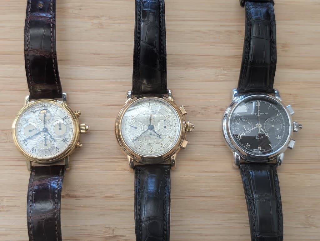 FS. Trio of Ulysse Nardin rattrapante chronographs