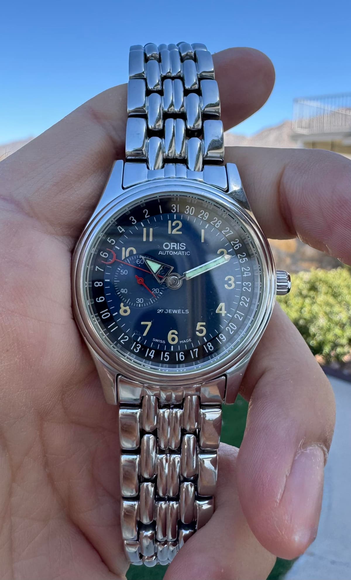 [WTS] Price Drop! Oris Reverse Pointer Date Small Seconds Ref. 7473 – Serviced – Blue Dial – $899 + shipping