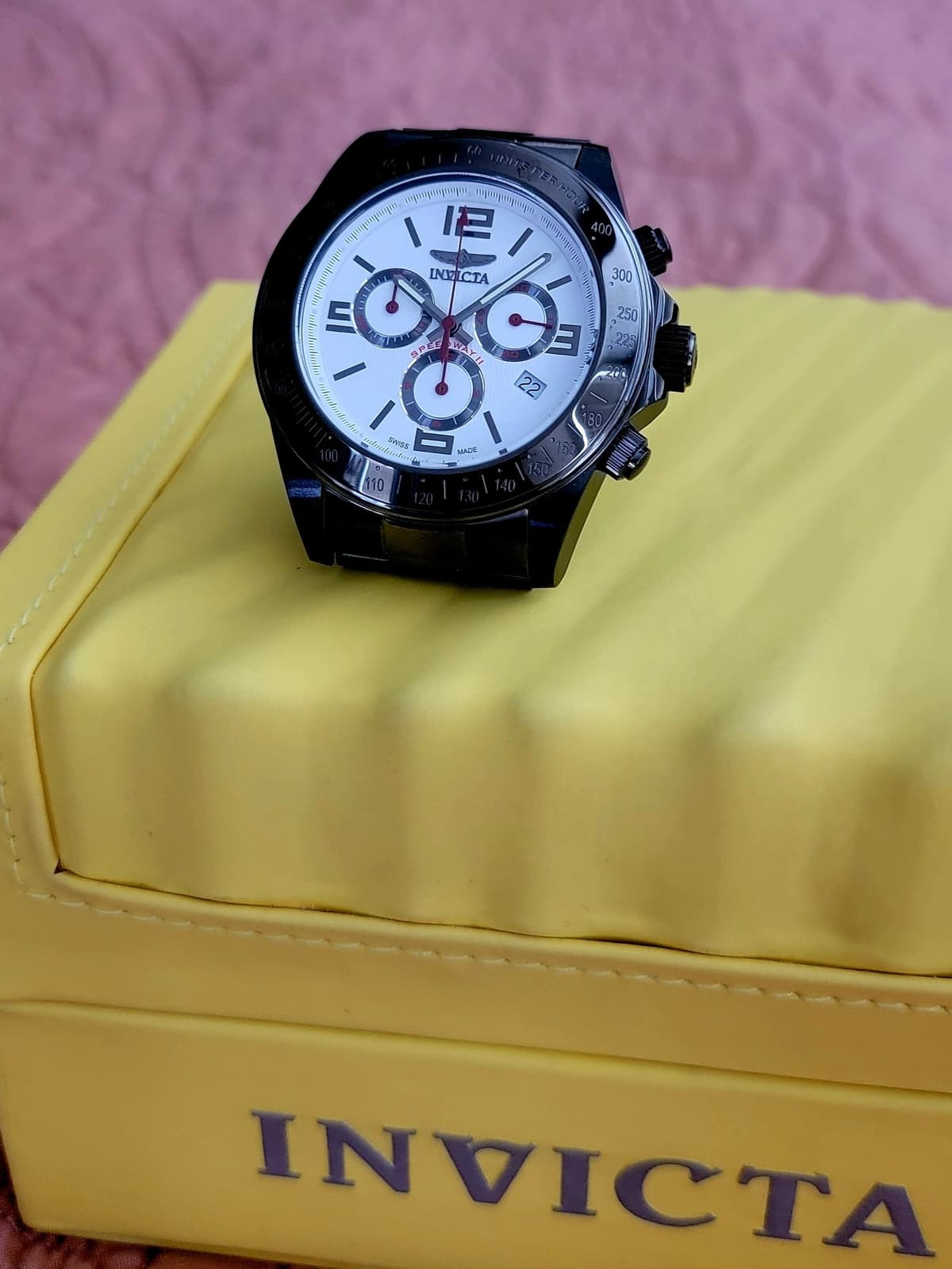 Price Reduced Again! Invicta Speedway ll Chronograph. White Dial/Red Accents -Swiss Made- LNIB