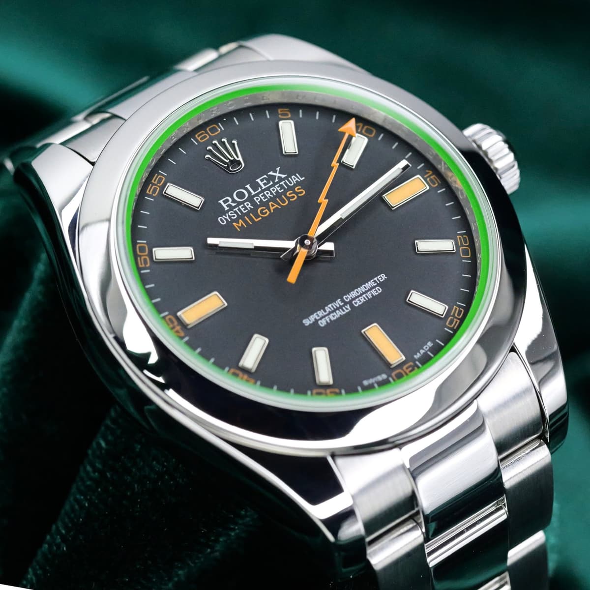 FSOT: Rolex Milgauss Black Dial Oyster Bracelet Stainless Steel 40mm MINT CONDITION COMPLETE SET 116400GV
