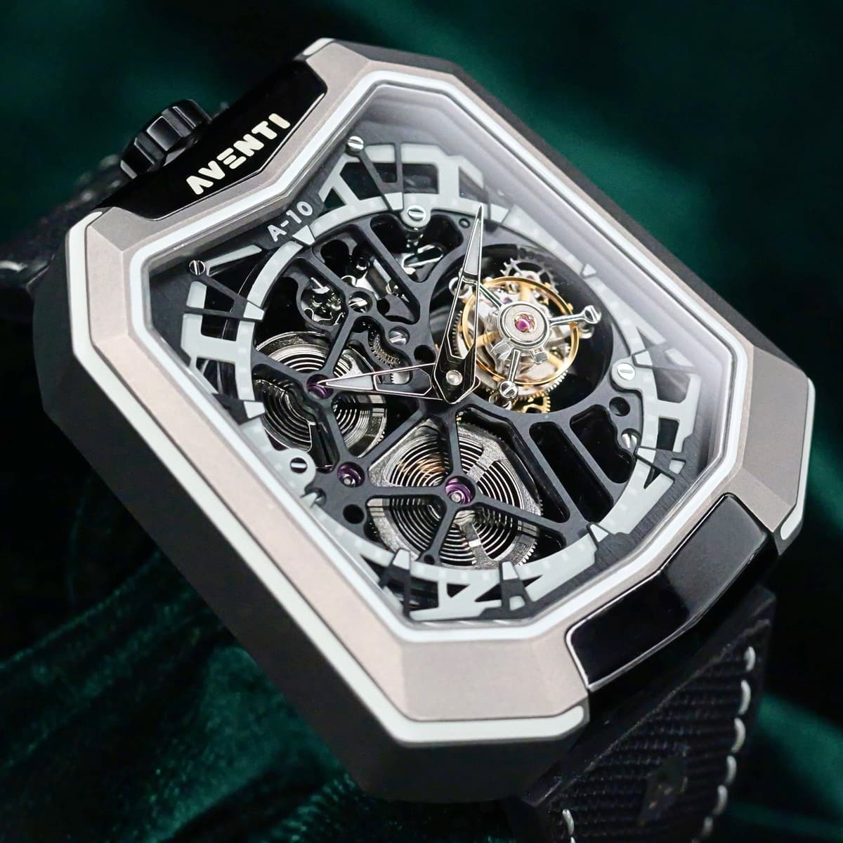 FSOT: Aventi A10 Tourbillon Skeleton Dial Textile Strap Titanium 48mm MINT CONDITION COMPLETE SET A10-08