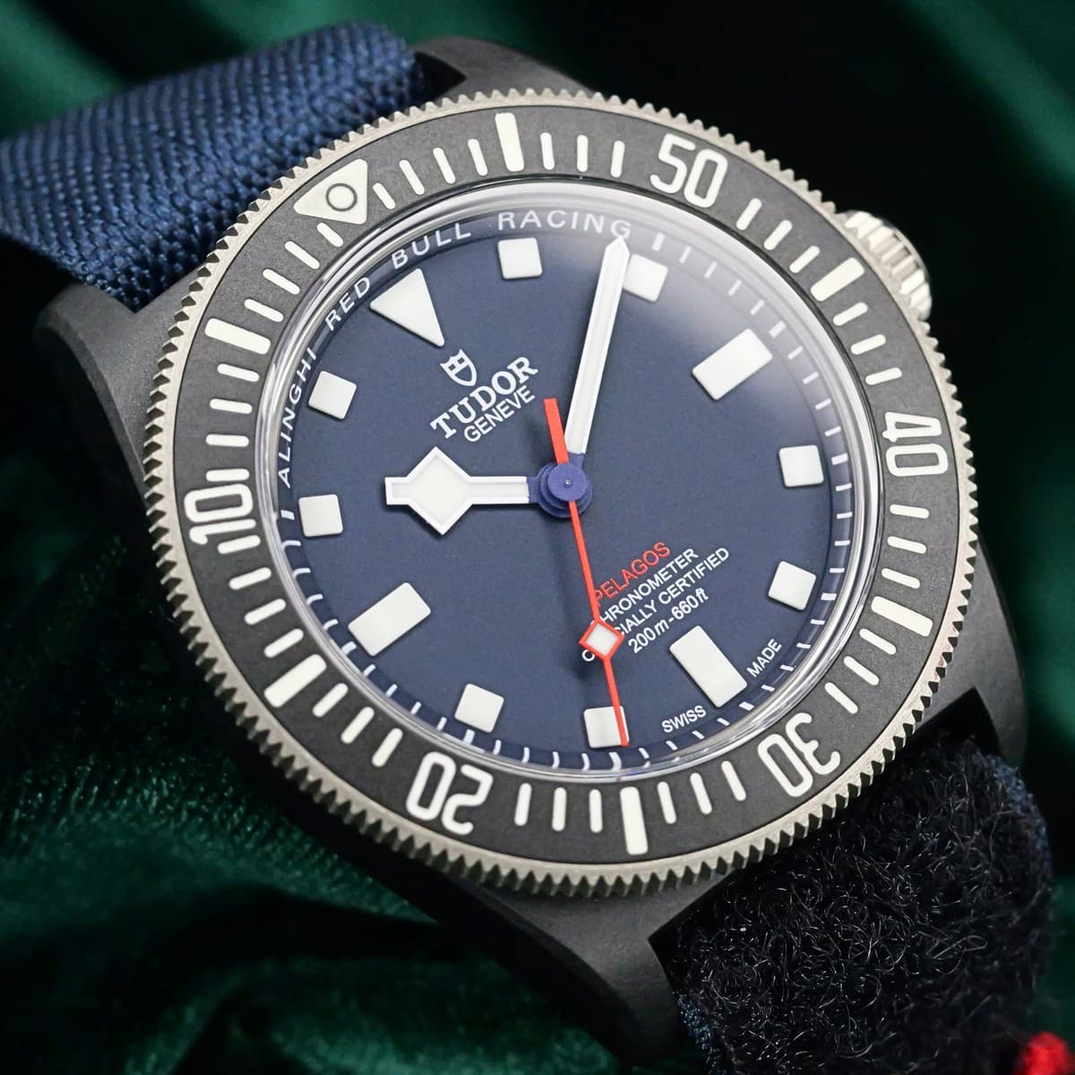 FSOT: Tudor Pelagos Red Bull Racing Blue Dial Black Titanium Bezel Blue Fabric Strap Carbon Fiber 42mm MINT CONDITION COMPLETE SET 25707KN-0001