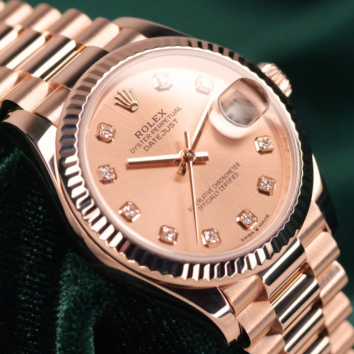FSOT: Rolex Datejust 31 Pink Diamond Marker Dial Fluted Bezel Presidential 18K Rose Gold MINT CONDITION COMPLETE SET 278275