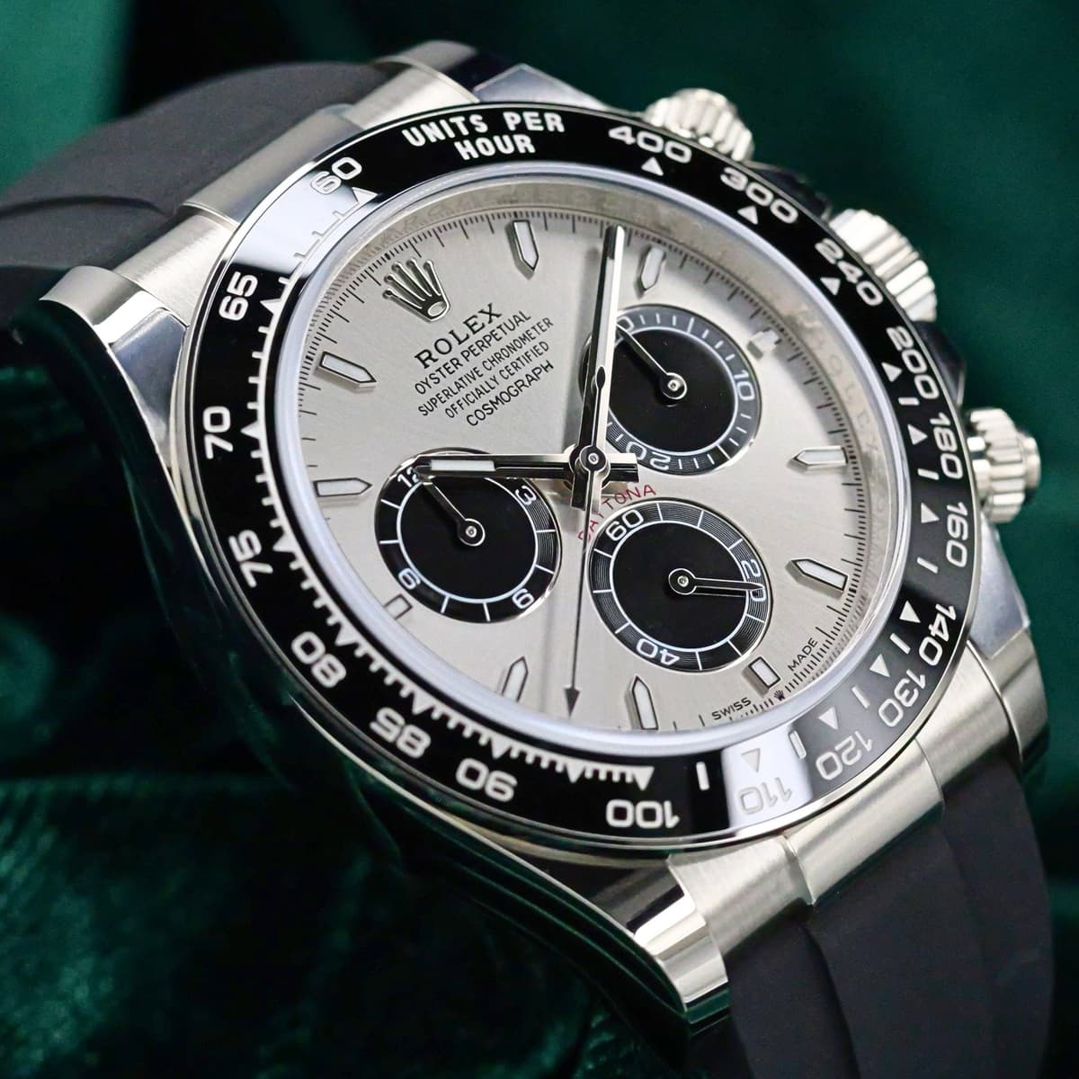 FSOT: 2026 NEW UNWORN Rolex Cosmograph Daytona “Ghost” Silver Dial Black Ceramic Bezel Oysterflex Bracelet 18K White Gold 40mm FULL SET 126519LN-0006