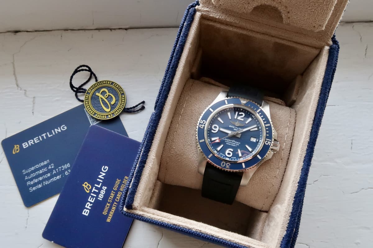 FS: Breitling Superocean 42, A17366, Blue Dial, Black Rubber Strap, $2150