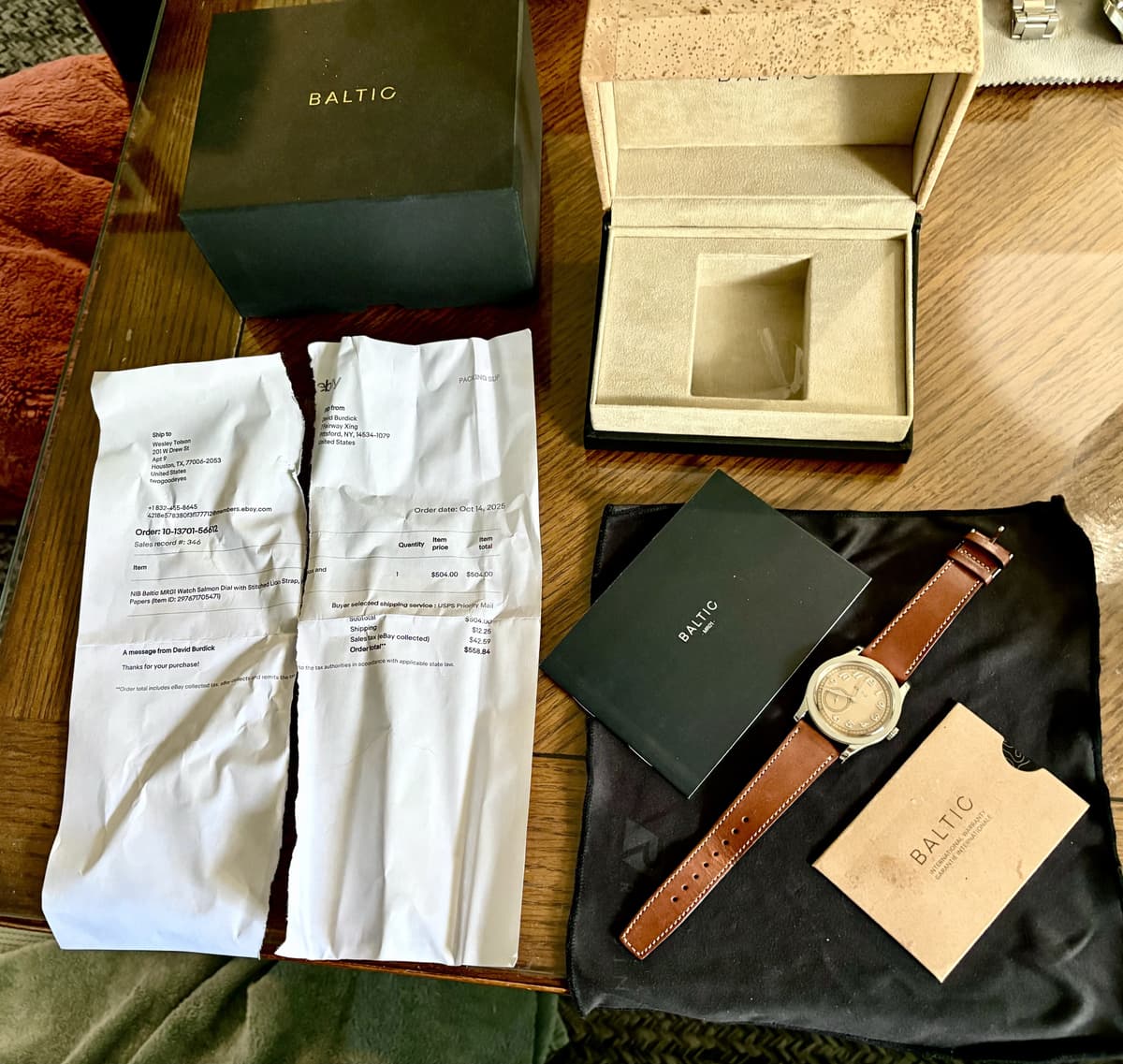FS: Baltic MR01 Watch Salmon Dial with Stitched Lion Strap, Box and Papers