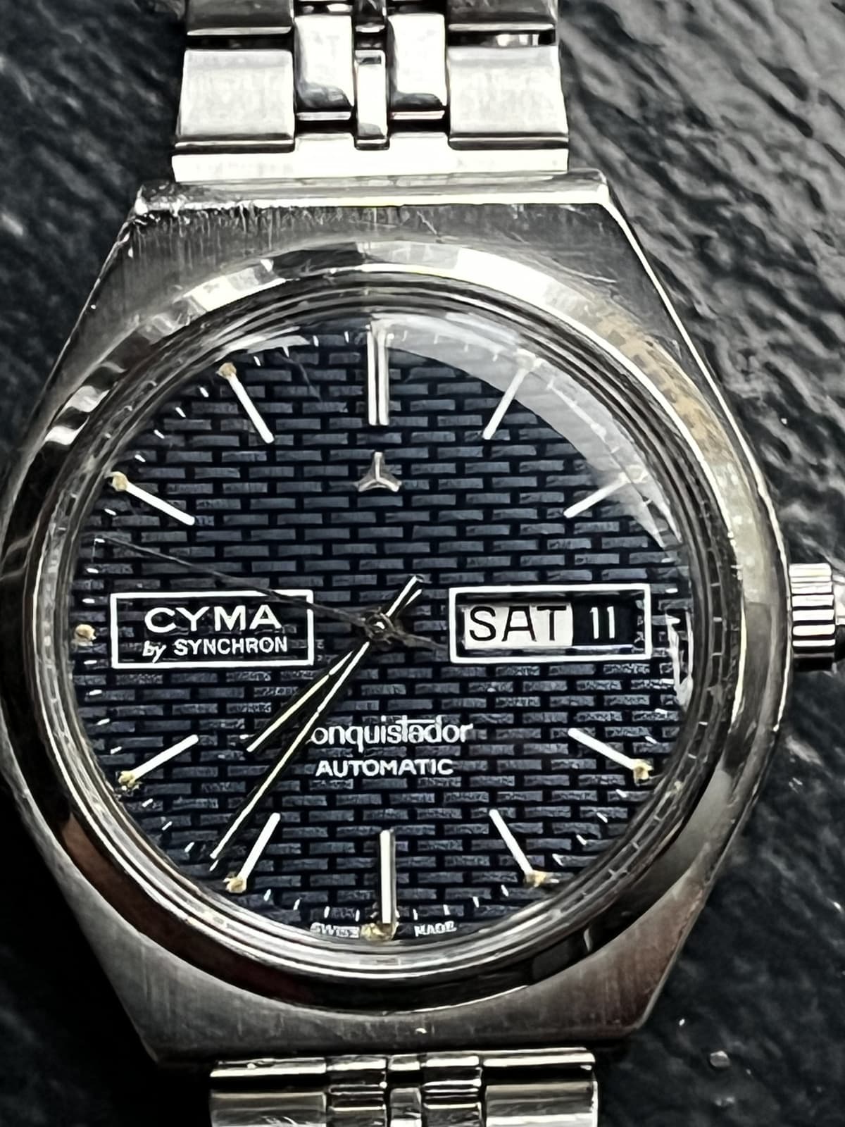 ***REDUCED!!!*** 1970s Cyma by Synchron Conquistador "Blue Tile Dial" Cal. ETA 2789