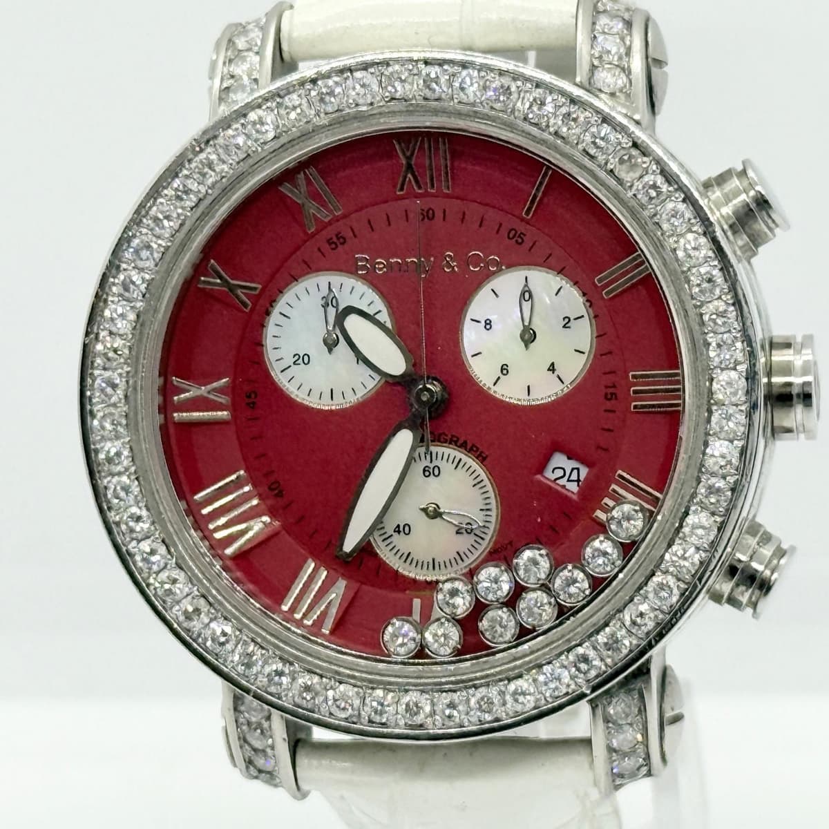 Benny&Co. Chronograph BG00487 Red Dial Diamond Bezel Quartz Men's Watch Working