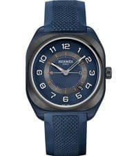 HERMÈS H08 Cushion Automatic Men's Sport Wristwatch Blue Rubber Band Titanium
