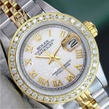 Rolex Datejust Two-Tone 14KY Gold Steel White Mother of Pearl Roman Watch 26mm