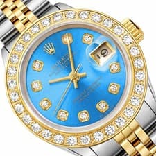 26mm Rolex Datejust 69173 18K Gold Diamond Sky Blue Dial Steel Woman's Watch