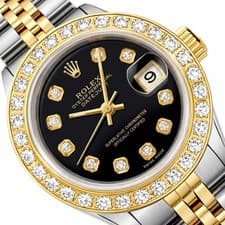 26mm Rolex Datejust 69173 18K Gold Diamond Bezel Black Dial Steel Woman's Watch