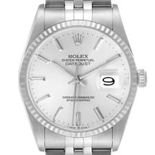 Rolex Datejust Steel White Gold Silver Dial Mens Watch 16234